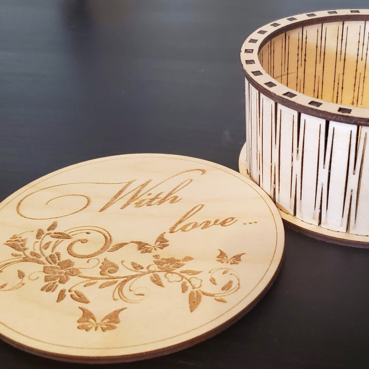Custom engraved keepsake box with floral lid