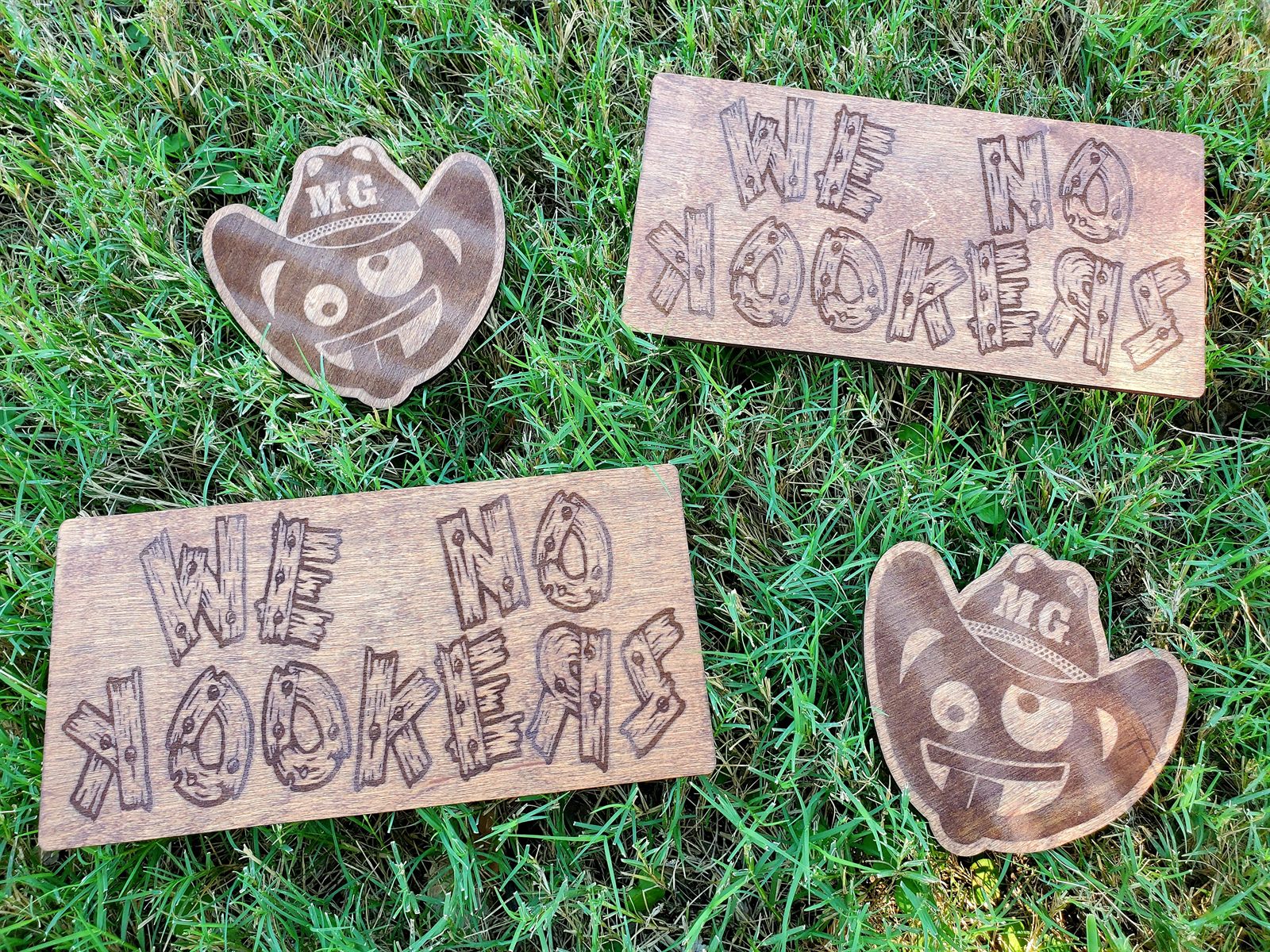Laser engraved western name plates and cowboy hat pieces